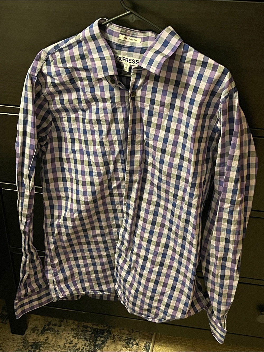 Express Men's Purple Gingham Button-Down Shirt